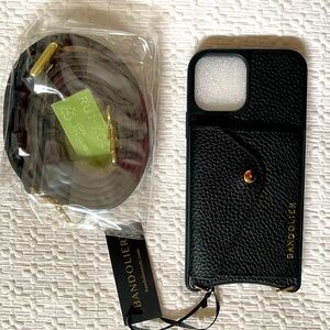 Bandolier iPhone Case 12 12 Pro Black Pebble Leather Crossbody